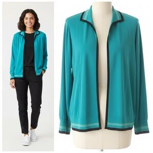 Vintage Misook Petite Teal Open Front Cardigan 90s Power Casual Knit Korea Sz MP